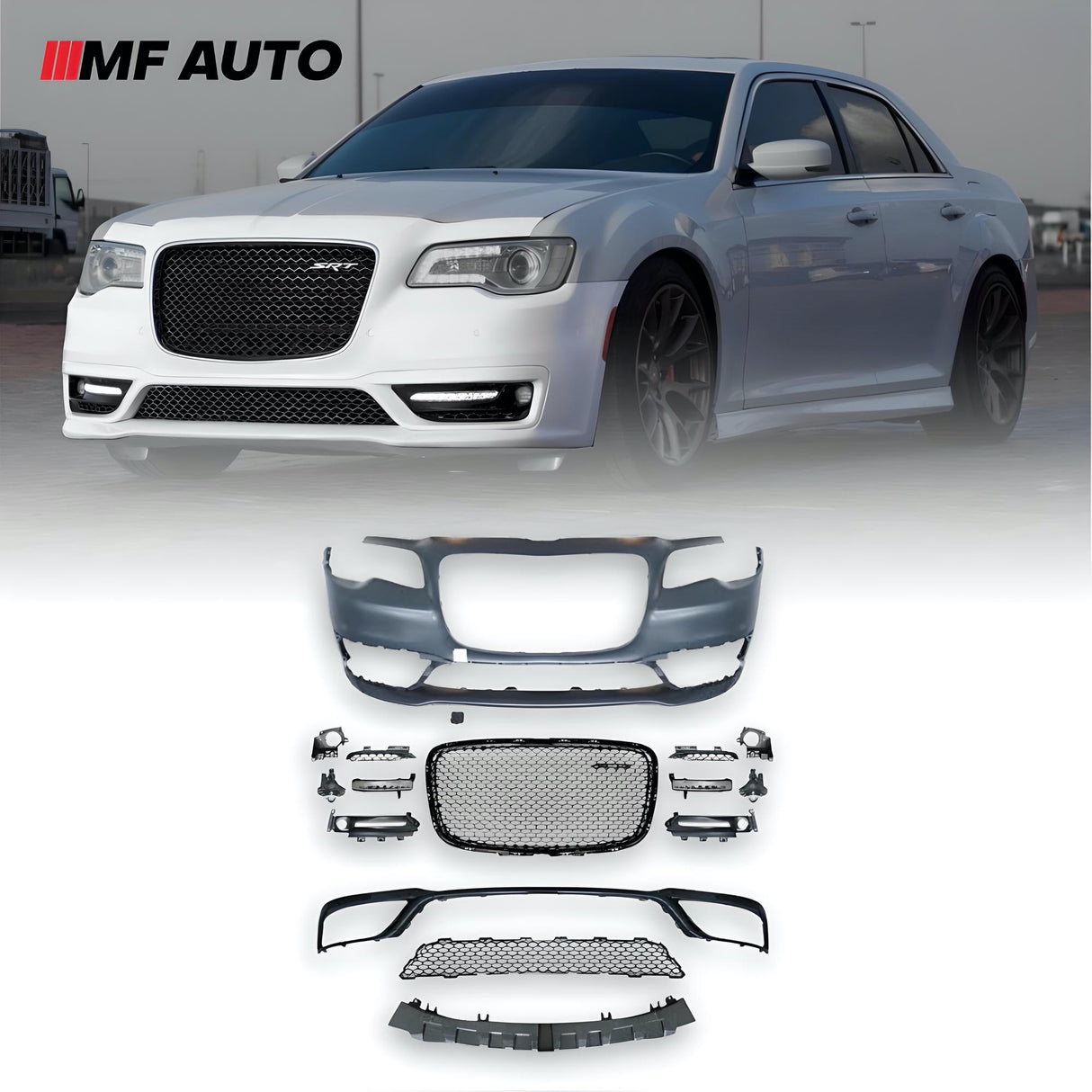 2012-2023 Chrysler 300 / SRT Style with Grill, Fog Lights & DRL / Without Sensor Hole with Trailer Cover