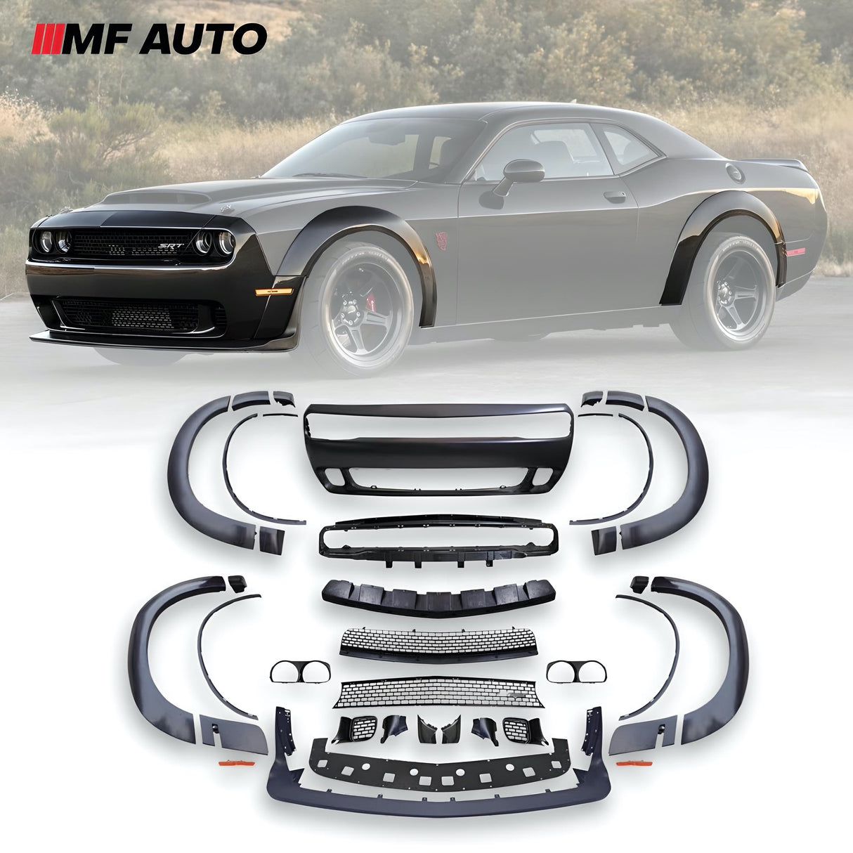 2015-2023 Dodge Challenger / Demon Style Wide Body Kit / Front Bumper, Flares & Lip