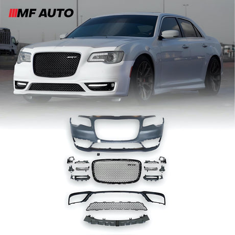 2012-2023 Chrysler 300 SRT Style Front Bumper with grill, fog lights, DRL, and trailer cover for a bold and functional upgrade.