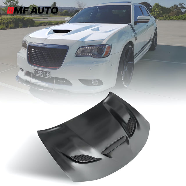 2011-2023 Chrysler 300 SRT Hellcat Style Aluminum Hood with vented bezel for bold styling and enhanced performance.