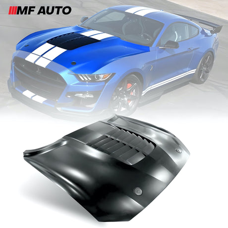 2015-2017 Ford GT500 Style Aluminum Hood with air vent scoop for aggressive styling and enhanced performance.