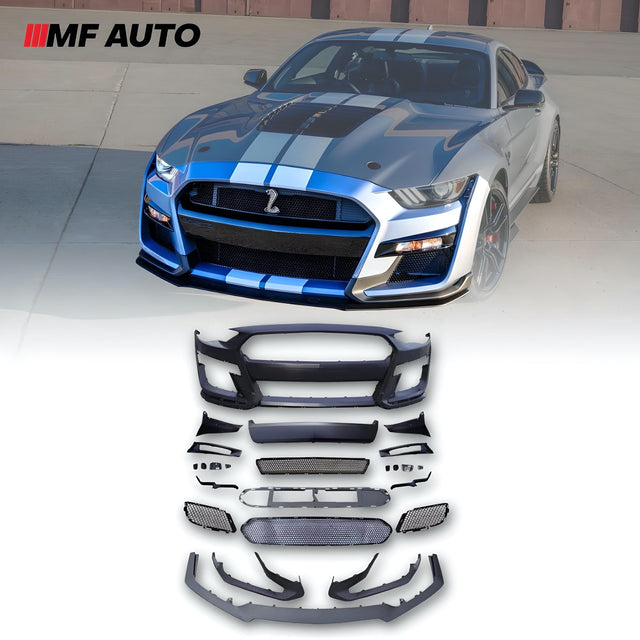 2018-2023 Ford Mustang GT500 Style Front Bumper with grille and lip for bold styling and enhanced performance.