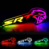 Flow Series RGBW LED SRT Hellcat Emblem for Dodge Charger and Challenger with dynamic lighting and bold styling.