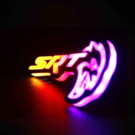 Bluetooth-controlled Flow Series RGBW LED SRT Hellcat Emblem for custom lighting and brightness settings.